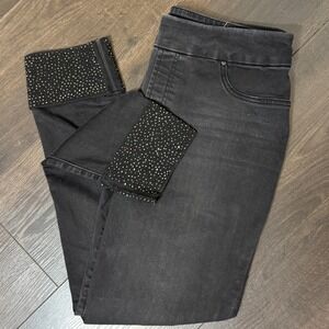 Chico's Jeans Rhinestone Cuff Jegging Ankle Black Size 1.5 US 10 Pull On Stretch